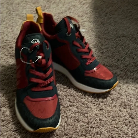 Michael Kors Red and Black Sneakers with Yellow Accents - Picture 5 of 10